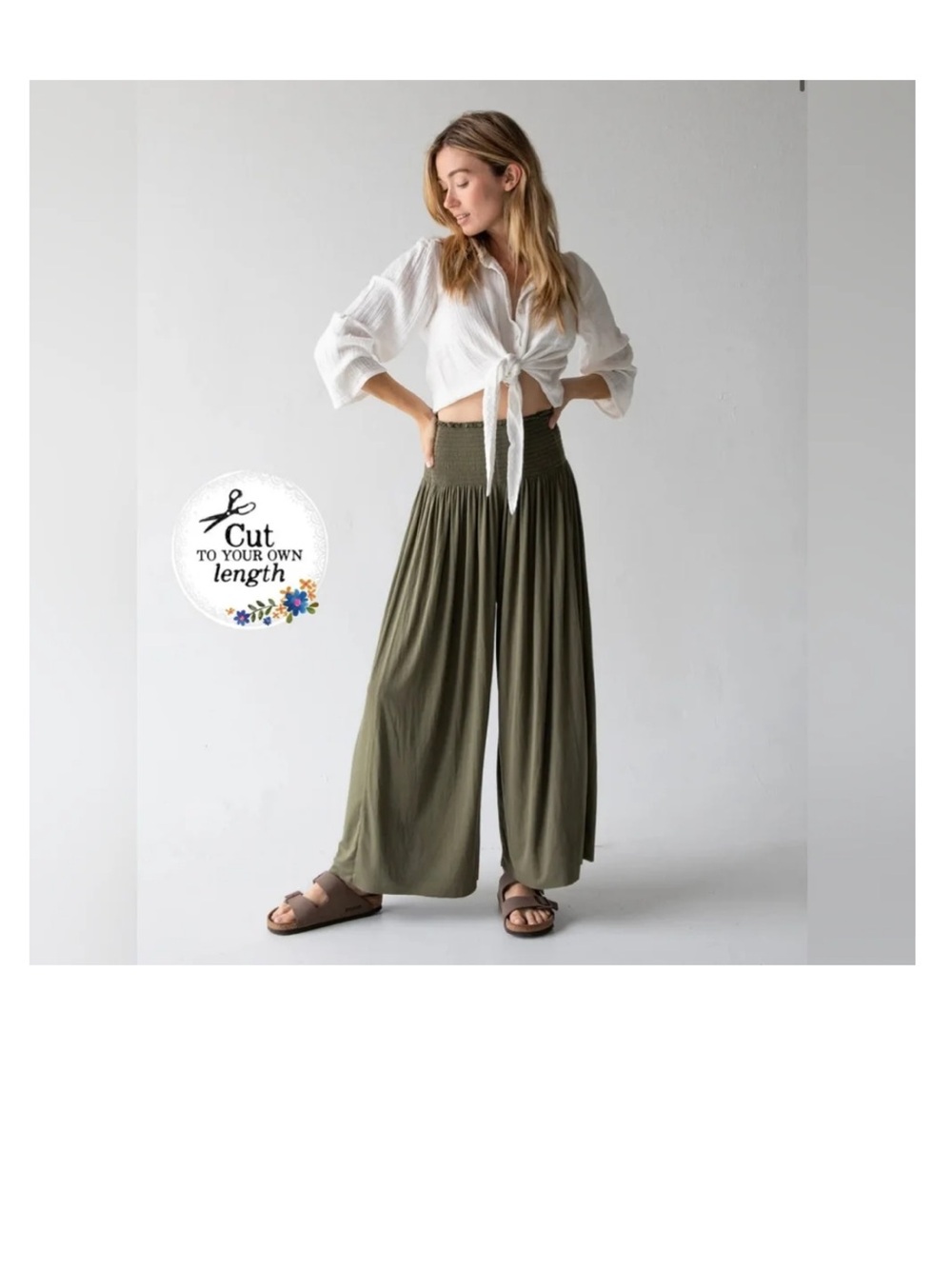Natural life Flowy Wide-Leg Pants in Olive Green